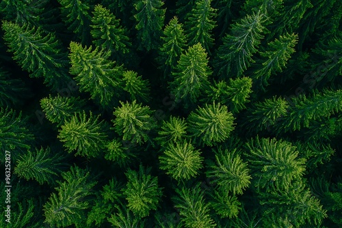 Aerial View of Lush Green Pine Trees: Nature's Serenity from Above