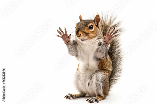 Funny surprised squirrel on isolated white background. Big discounts, surprise, news, prank concept. Generated AI