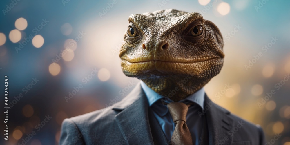 A Reptilian Creature Wearing a Suit and Tie. A Reptilian Creature Wearing a Suit and Tie.