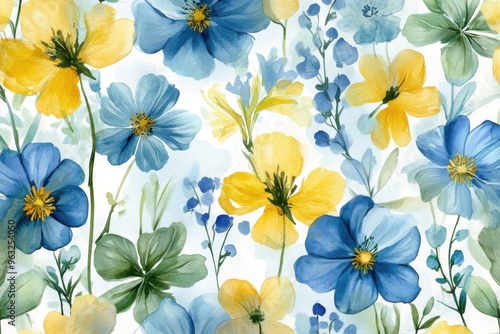 Vibrant floral pattern with blue and yellow flowers for creative designs