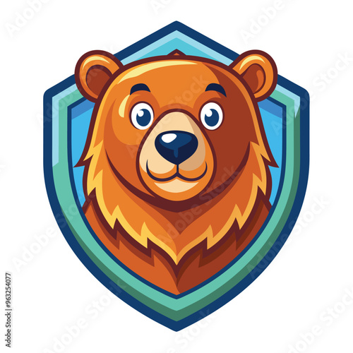 Cartoon Brown Bear Head Inside a Shield