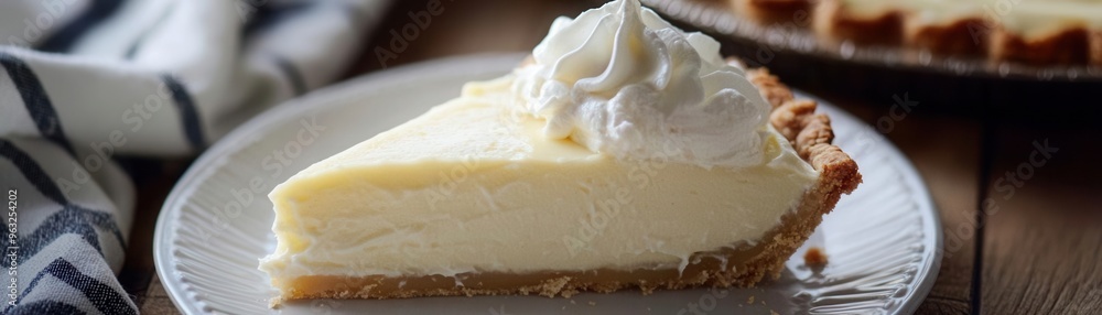 Soft cream topping on a slice of pie, cream topping, sweet indulgence Soft cream topping on a slice of pie, cream topping, sweet indulgence
