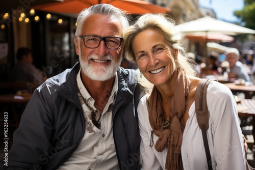 60-year-old mature couple together on the scene of the European retired tourist we, generative IA