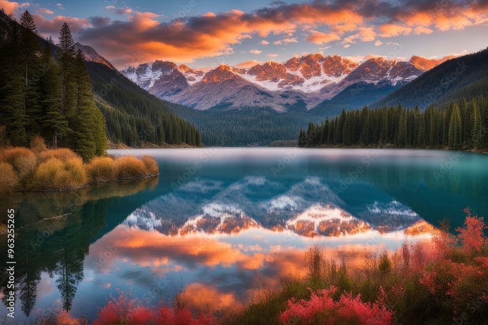 Obraz premium Beautiful sunset in the lake