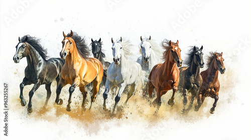 Graphic with 8 horses running photo