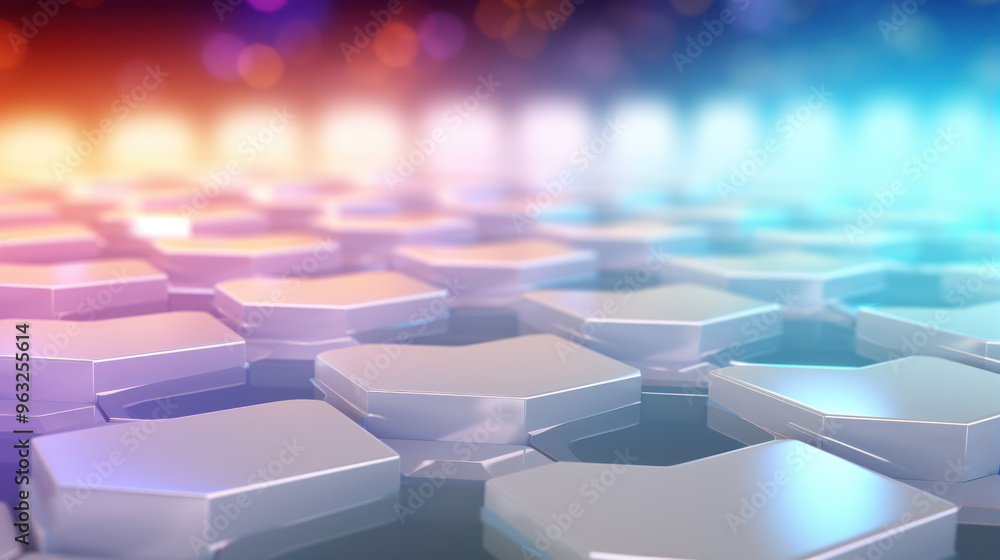 Fototapeta premium Hexagon background. Hexagonal shapes, honeycomb pattern. Geometric and three-dimensional design. Futuristic and technological wallpaper.