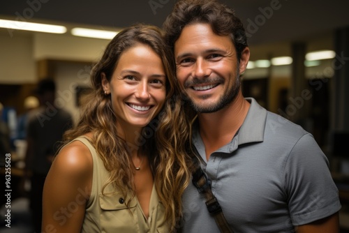 Selective focus photo of a happy white couple moving to a new home, generative IA