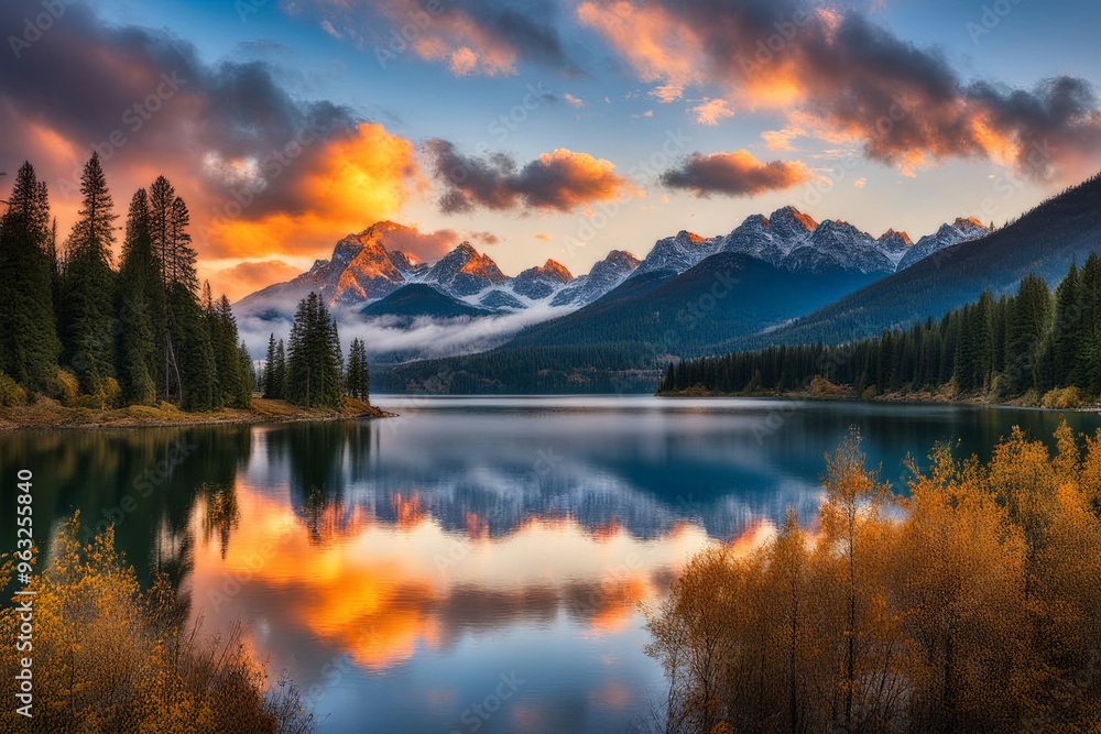 Lake and mountain in the morning, beautiful nature background Lake and mountain in the morning, beautiful nature background