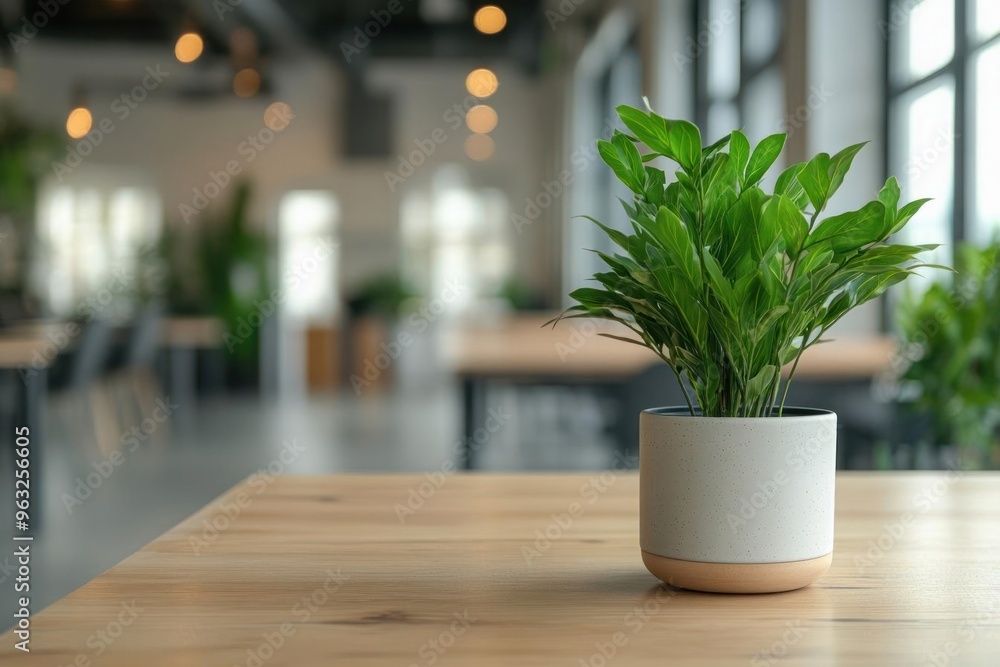 A vibrant green plant in a modern pot, enhancing the aesthetic of a contemporary workspace with soft lighting. A vibrant green plant in a modern pot, enhancing the aesthetic of a contemporary workspace with soft lighting.