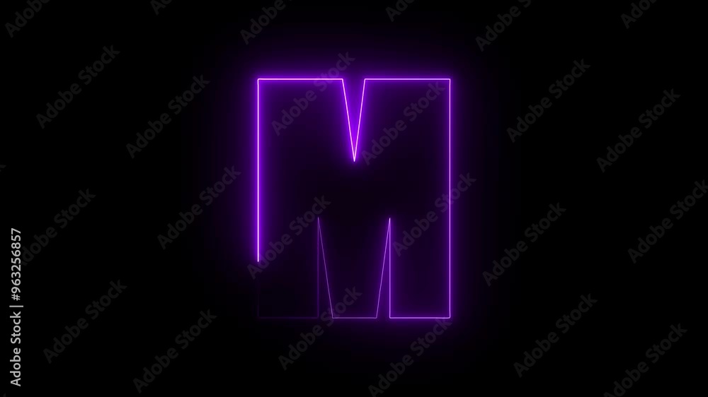M text icon animation by purple neon on black background. M text icon animation by purple neon on black background.
