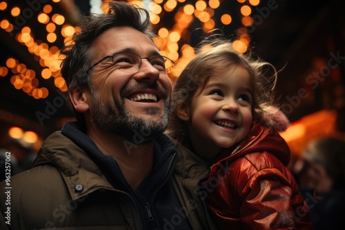 Father carrying his daughter on his back with his arms open, generative IA