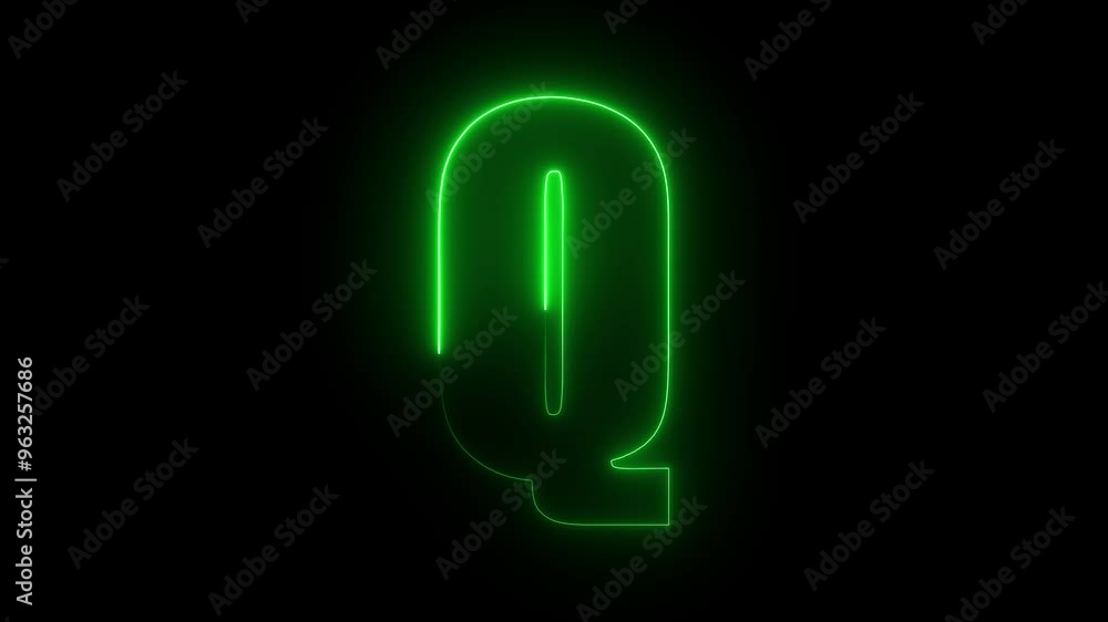 Q text icon animation by green neon on black background. Q text icon animation by green neon on black background.