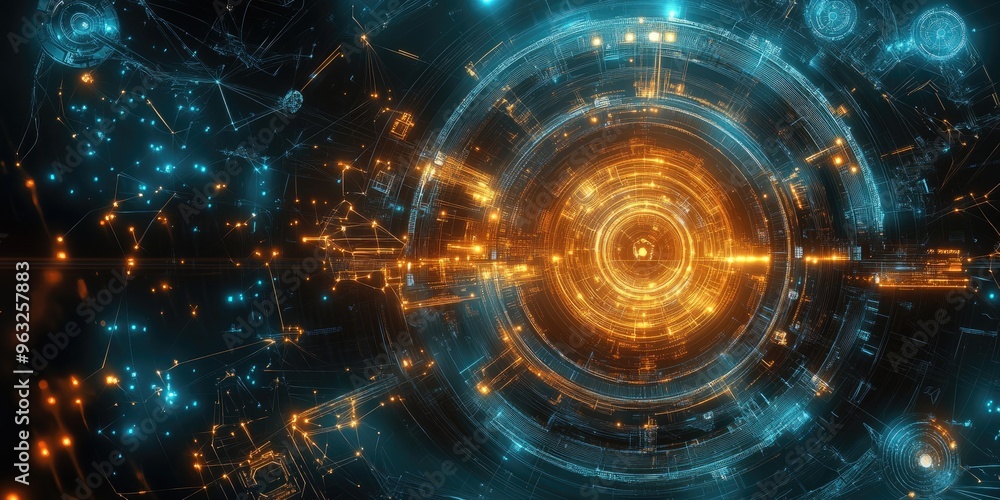 Obraz premium Digital technology and science concept background illustrating technological progress.