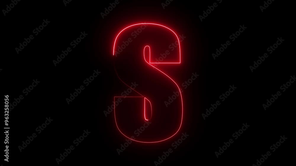 S text icon animation by red neon on black background. S text icon animation by red neon on black background.