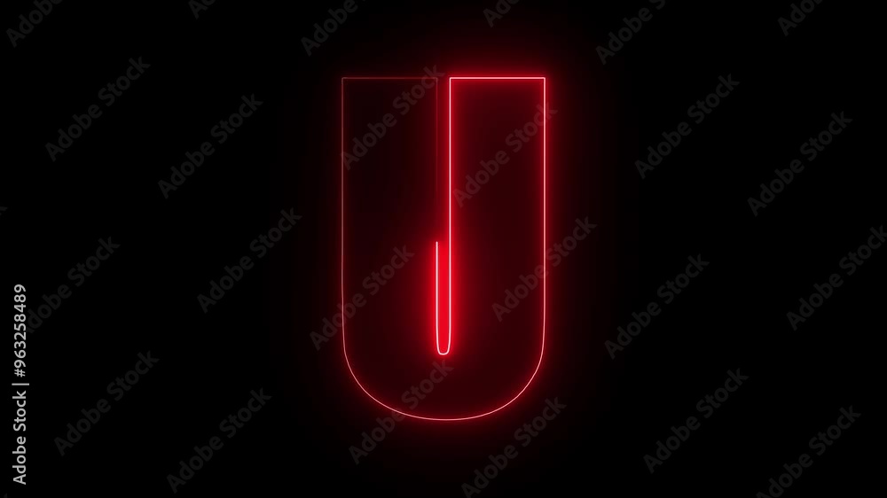U text icon animation by red neon on black background. U text icon animation by red neon on black background.