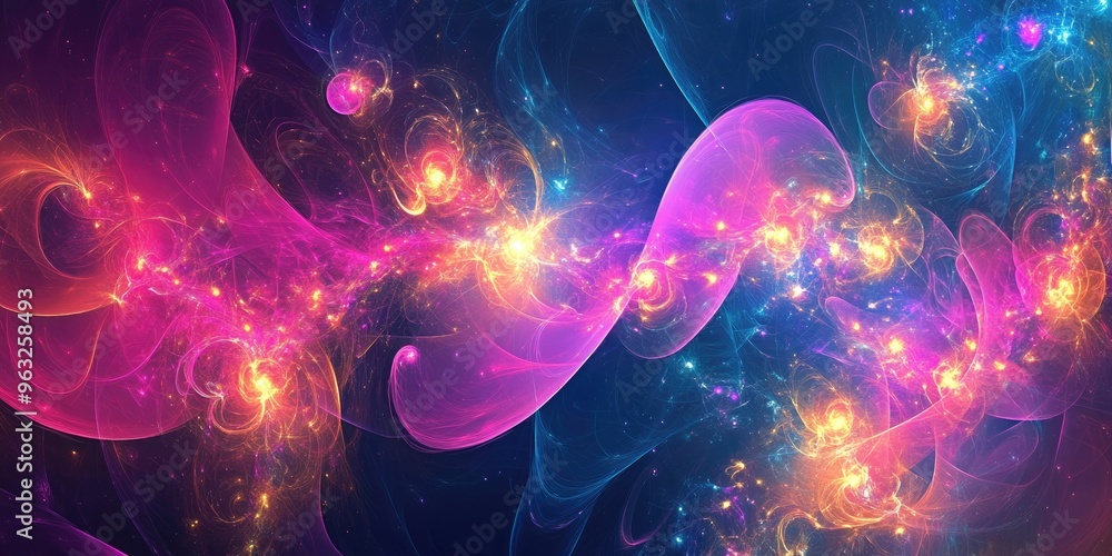 Obraz premium Abstract neon fractal background with cosmic elements.