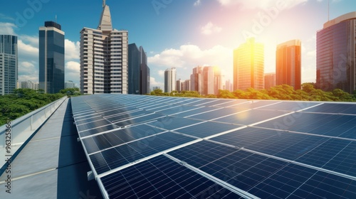 Solar Panels on Rooftop of Modern Skyscrapers