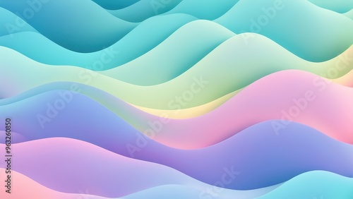 A colorful abstract wave pattern with soft gradients and flowing shapes.