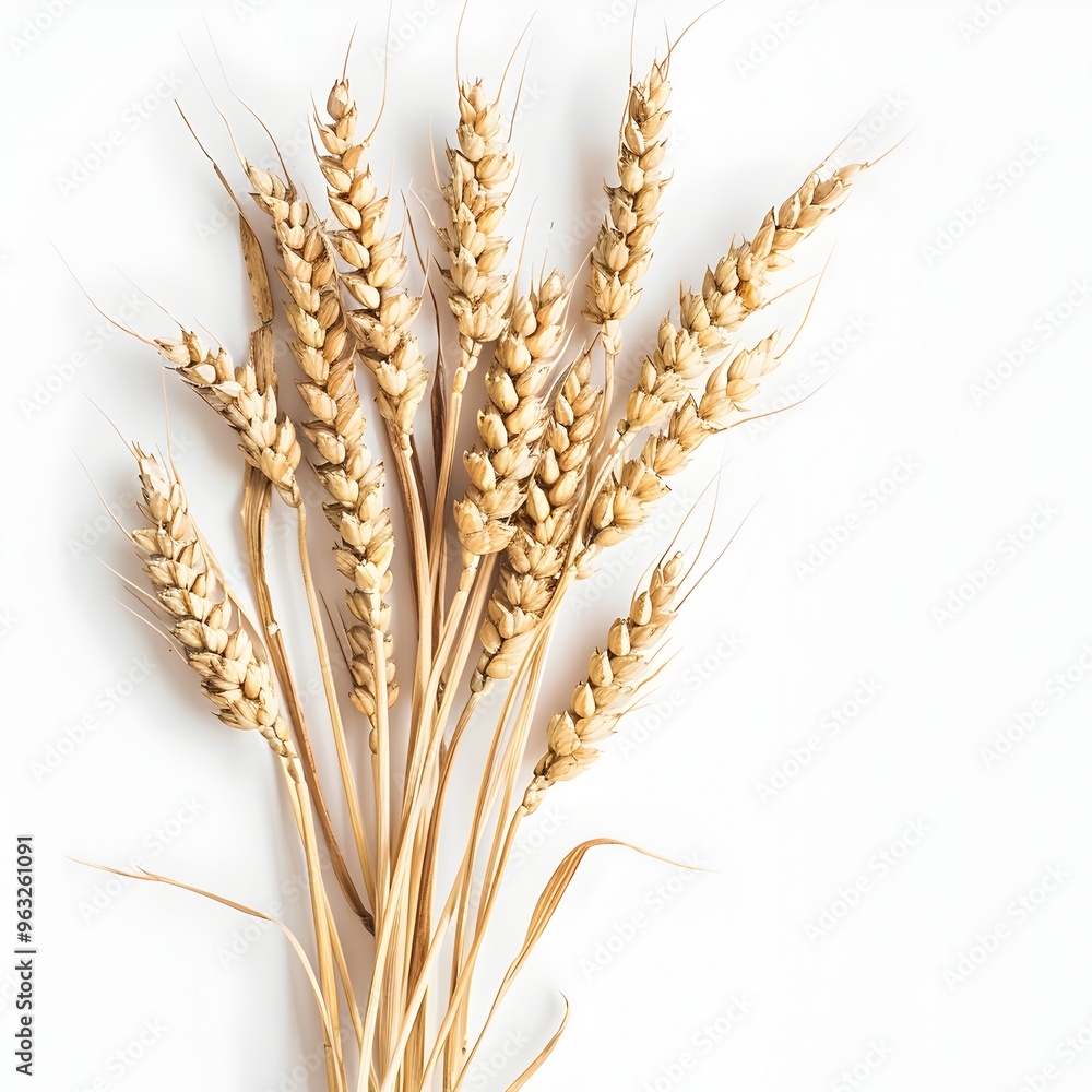Bunch of Ripe Wheat Stalks on White Background Bunch of Ripe Wheat Stalks on White Background