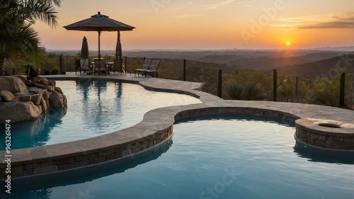 stock photography custom pool shape with a morning view