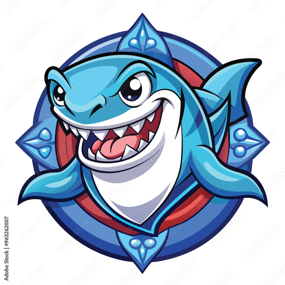 Naklejka premium Cartoon Shark Mascot with Open Mouth and Sharp Teeth