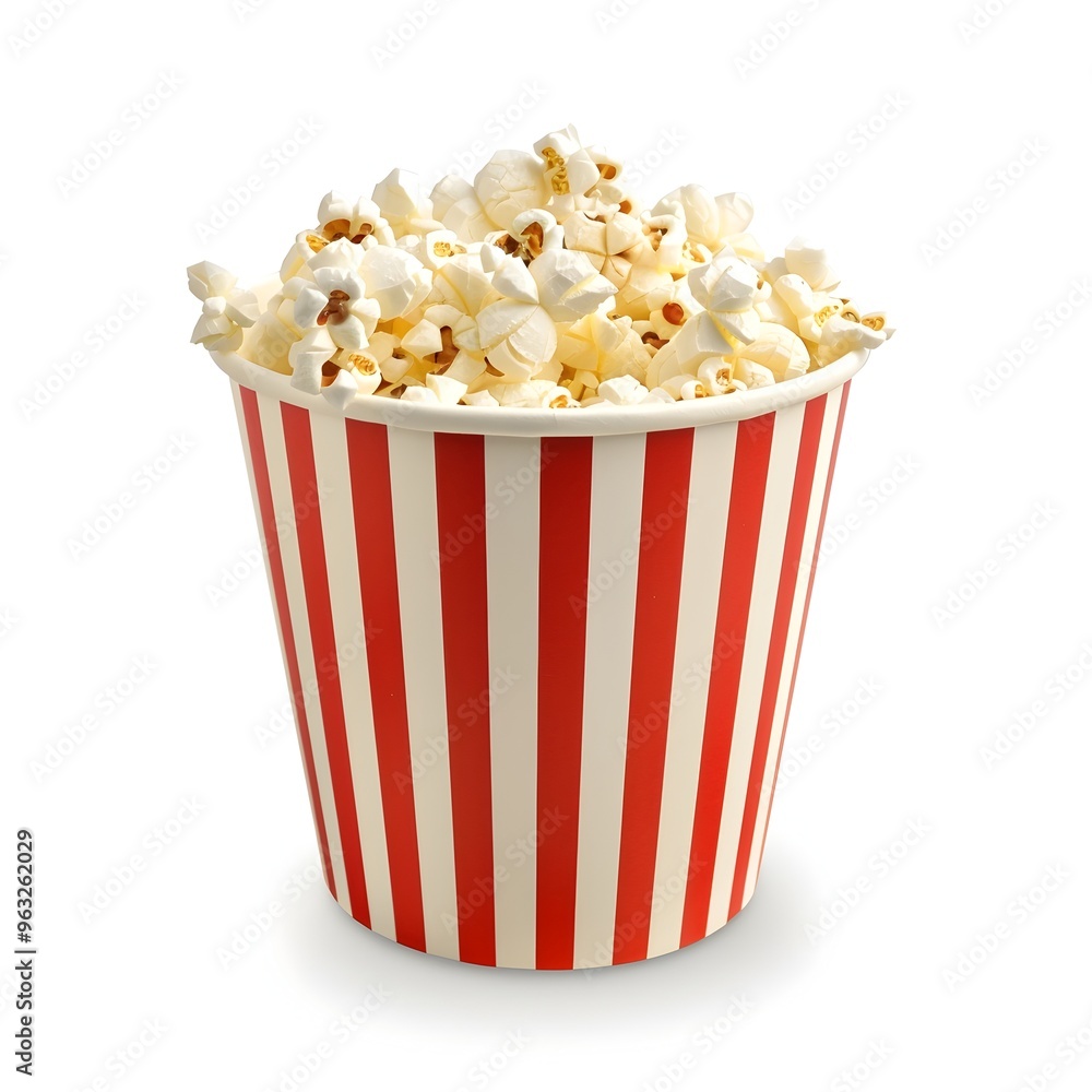 Striped Paper Popcorn Bucket Isolated on White Background Striped Paper Popcorn Bucket Isolated on White Background