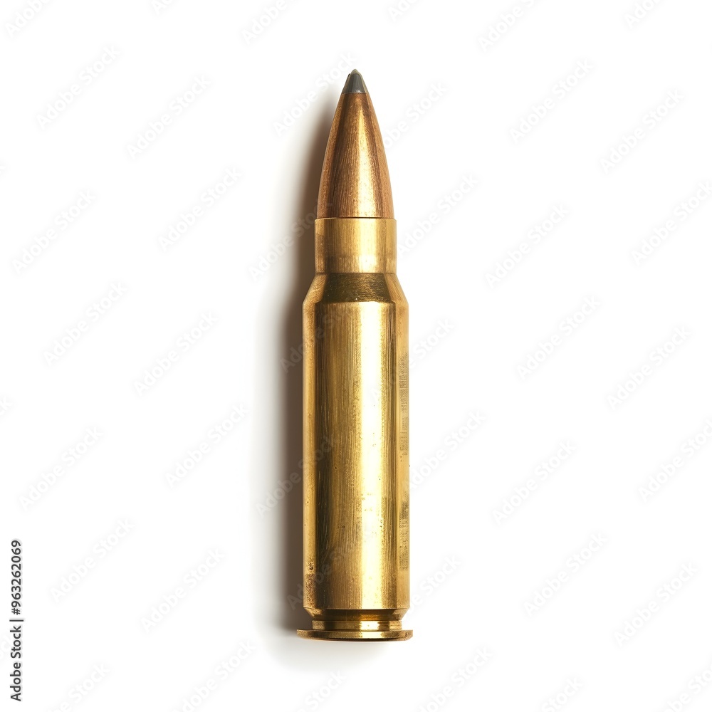 Isolated Metallic Bullet on White Background with Copy Space Isolated Metallic Bullet on White Background with Copy Space