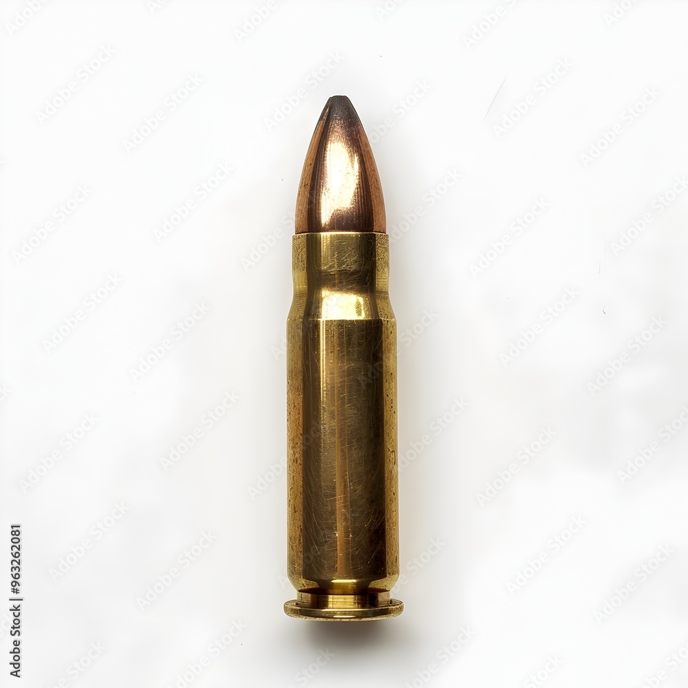 Isolated Brass Bullet on Plain White Surface Isolated Brass Bullet on Plain White Surface