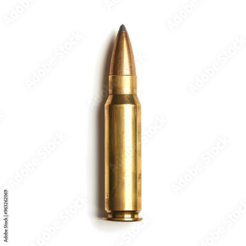 Isolated Metallic Bullet on White Background with Copy Space