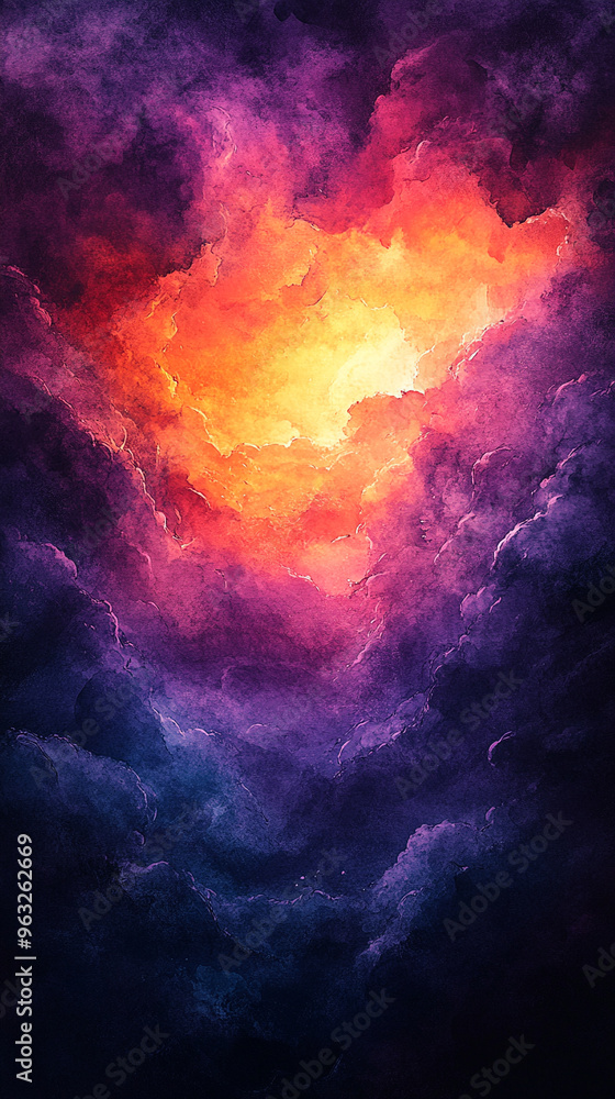 A watercolor abstract background in dark purples, evoking a spooky Halloween vibe with soft A watercolor abstract background in dark purples, evoking a spooky Halloween vibe with soft