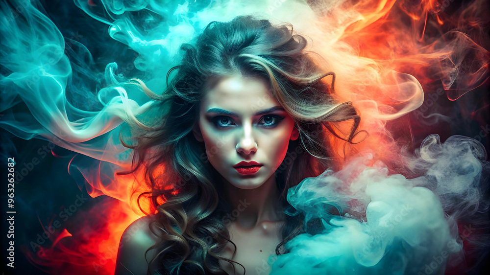 A girl of smoke, her smoldering eyes and billowing hair creating an otherworldly aura. A girl of smoke, her smoldering eyes and billowing hair creating an otherworldly aura.