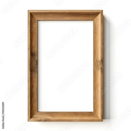 Vertical Natural Wooden Photo Frame Isolated on White Background