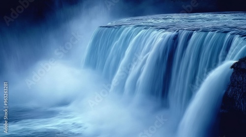 Majestic Niagara Falls: Iconic Powerful Waterfall with Dramatic Water Flow and Mist Rising at USA-Canada Border