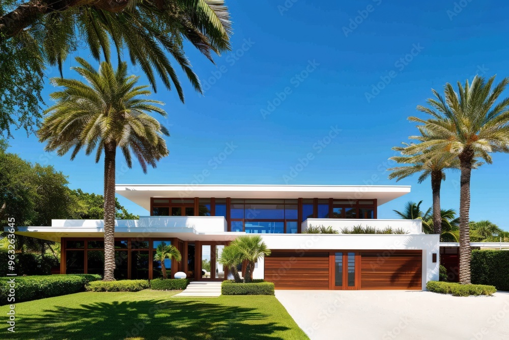 Fototapeta premium Eco-friendly beach house with sustainable design.. Beautiful simple AI generated image