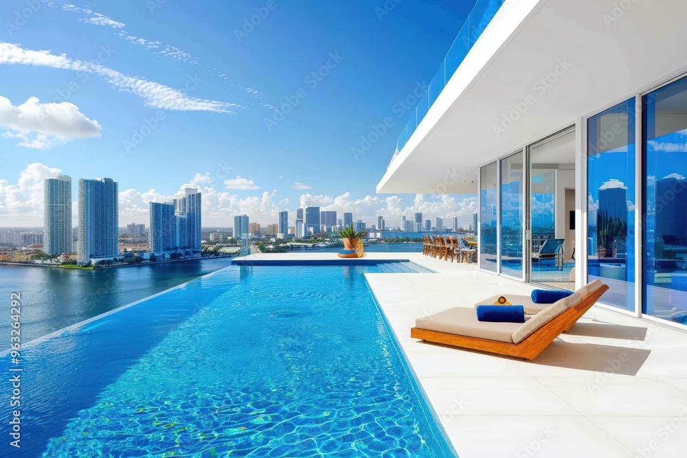 Fototapeta premium Sparkling Pool Retreat in a Modern Sophisticated Home - Generative Ai. Beautiful simple AI generated image