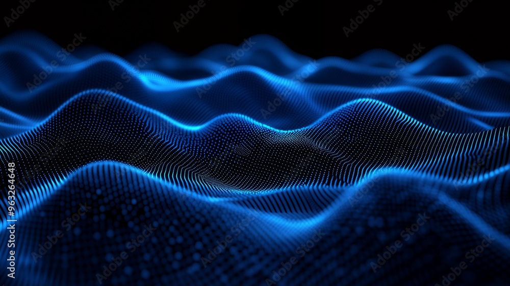 Abstract blue digital waves on a black background. Abstract blue digital waves on a black background.