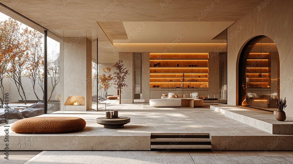 A modern minimalist enquiry section in a warm, inviting space with earthy tones.