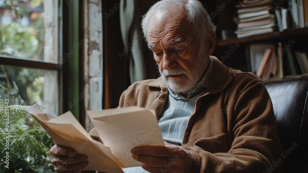 Emotional Connection: Elderly Caucasian Man in Nursing Home Finds Solace in Family Letters, Promoting Mental Well-being Emotional Connection: Elderly Caucasian Man in Nursing Home Finds Solace in Family Letters, Promoting Mental Well-being