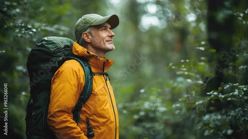 Wallpaper Mural Finding Serenity: Middle-Aged Man Walking in Forest for Nature Therapy Mental Health Benefits Torontodigital.ca