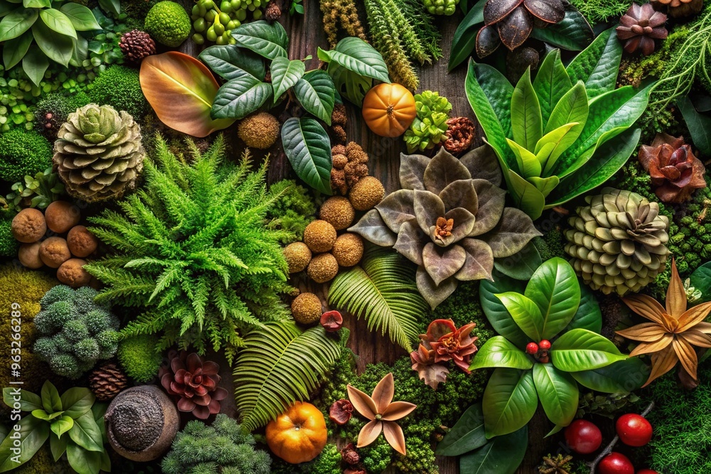 Fototapeta premium Nature's Embrace of Achievement: Foliage, natural textures, earthy tones, organic forms
