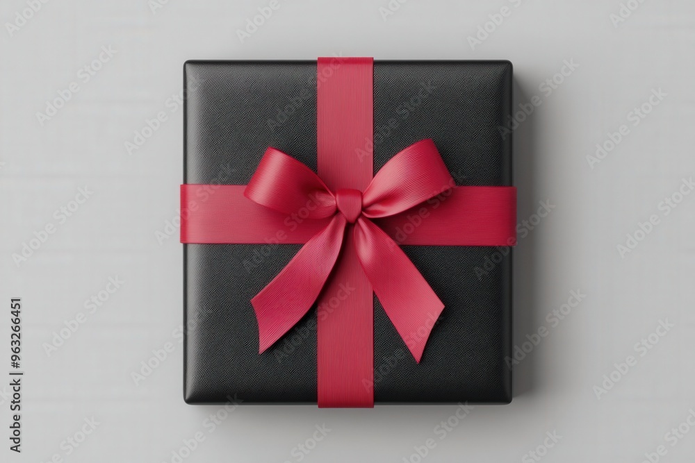 Elegant black gift box with a sleek red ribbon tied in a bow, perfect for special occasions like birthdays, anniversaries, and celebrations. Elegant black gift box with a sleek red ribbon tied in a bow, perfect for special occasions like birthdays, anniversaries, and celebrations.