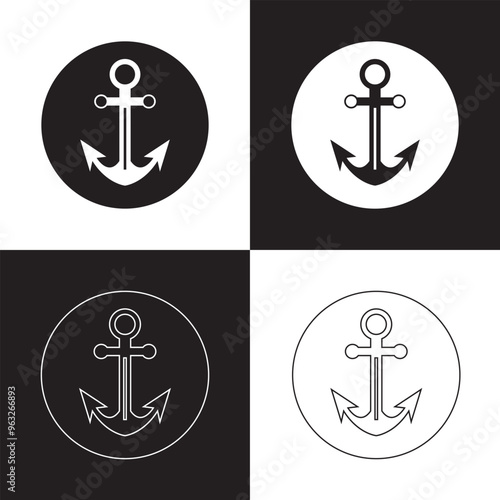 Anchor icon. Anchor in sea. Nautical symbol. Simple anchor flat style . isolated on black and white background. Vector illustration. EPS 10