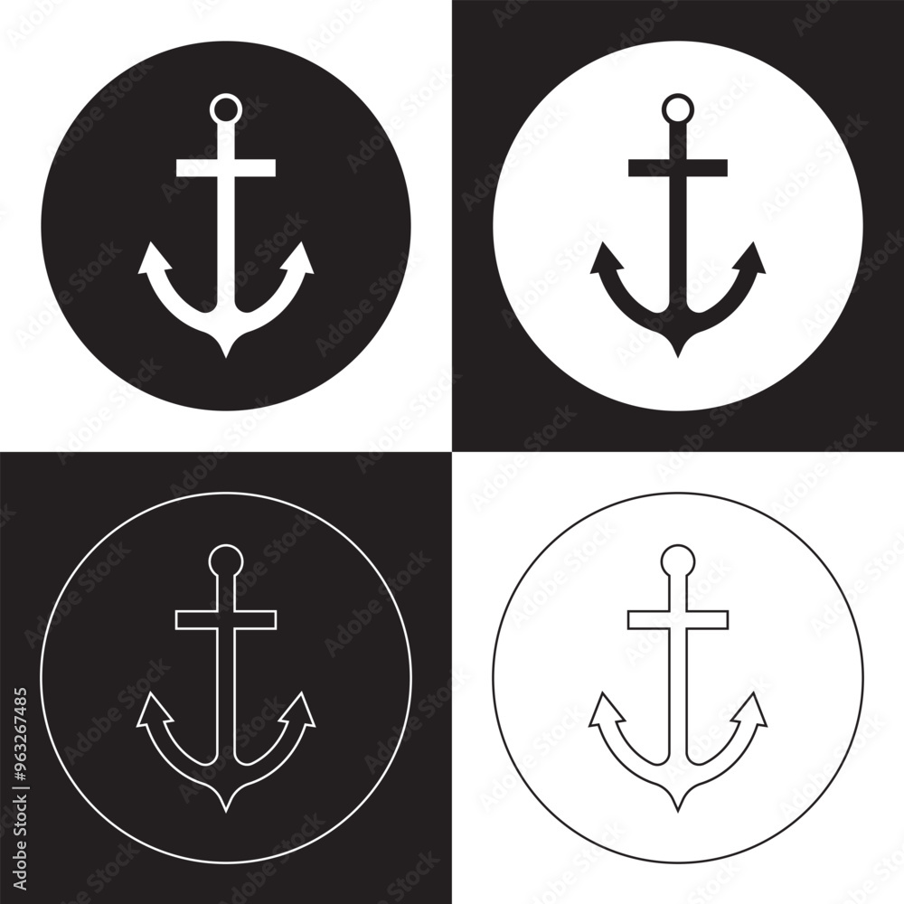 Anchor icon. Anchor in sea. Nautical symbol. Simple anchor flat style . isolated on black and white background. Vector illustration. EPS 10 Anchor icon. Anchor in sea. Nautical symbol. Simple anchor flat style . isolated on black and white background. Vector illustration. EPS 10