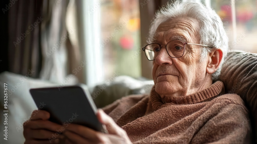 Obraz premium Senior Man Struggling with Technology: Digital Overload and Elderly Challenges