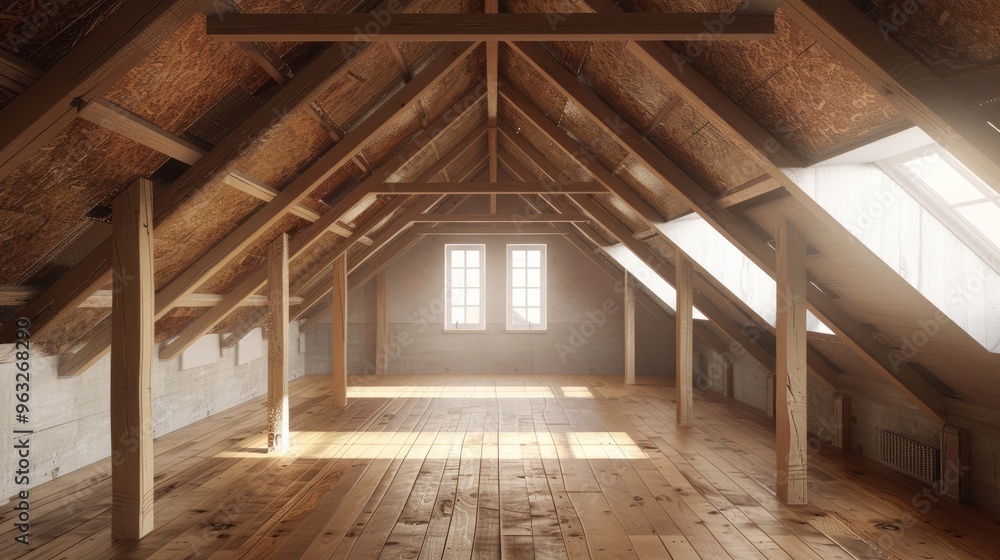 Renovation of large attic with oak flooring and insulated walls and ceiling for future construction. Renovation of large attic with oak flooring and insulated walls and ceiling for future construction.