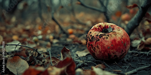 Bitter Bite: A barren orchard, its fallen fruit rotting on the ground, the tangy scent of decay permeating the air.