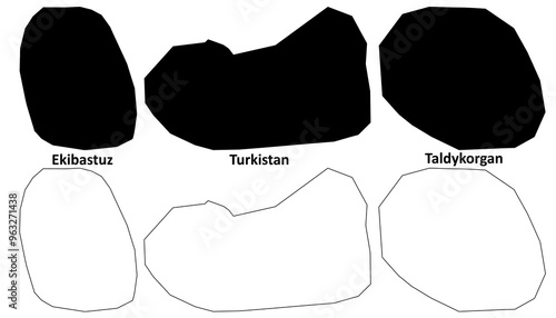 Turkistan, Ekibastuz and Taldykorgan City (Republic of Kazakhstan) map vector illustration, scribble sketch map