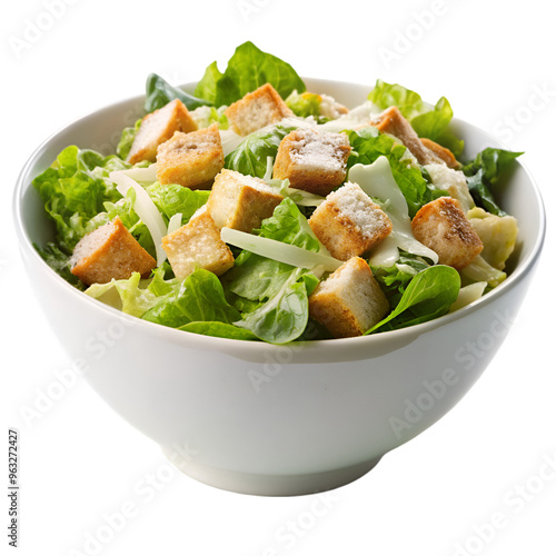 Caesar salad in bowl isolated on transparent background