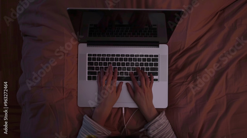 person typing on a laptop above view