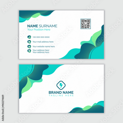Stylish professional business card template. Personal visiting card with company logo. Creative business card template with round, waves for business and technology. Simple and clean business card